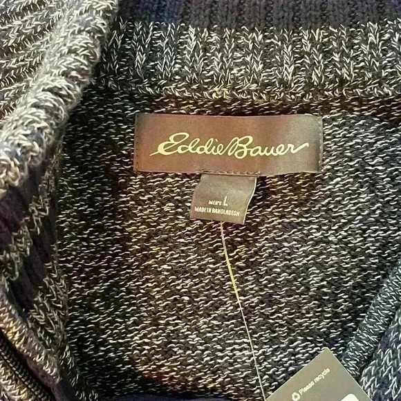 Eddie Bauer Marled Indigo 1/4 Zip Sweater 100% Cotton Men's Large NWT - Picture 9 of 13